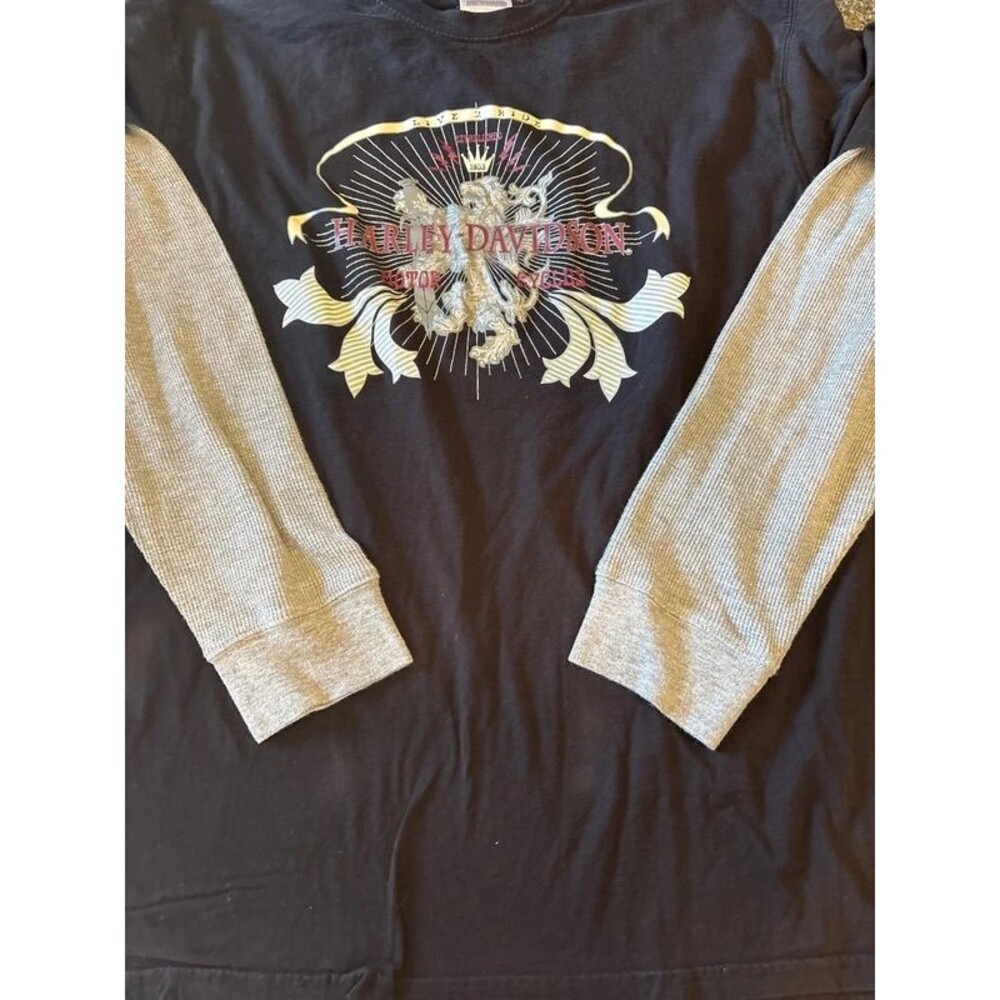 Vintage Harley Davidson Waffle Knit Graphic Long Sleeve 2XL Y2K